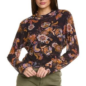 Johnny Was Harmonia Floral-Print Mesh Mock-Neck Top